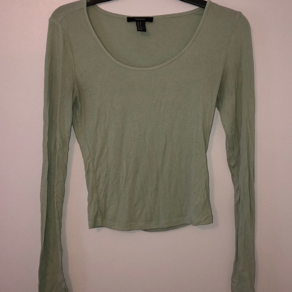 F21 light green cropped long sleeve